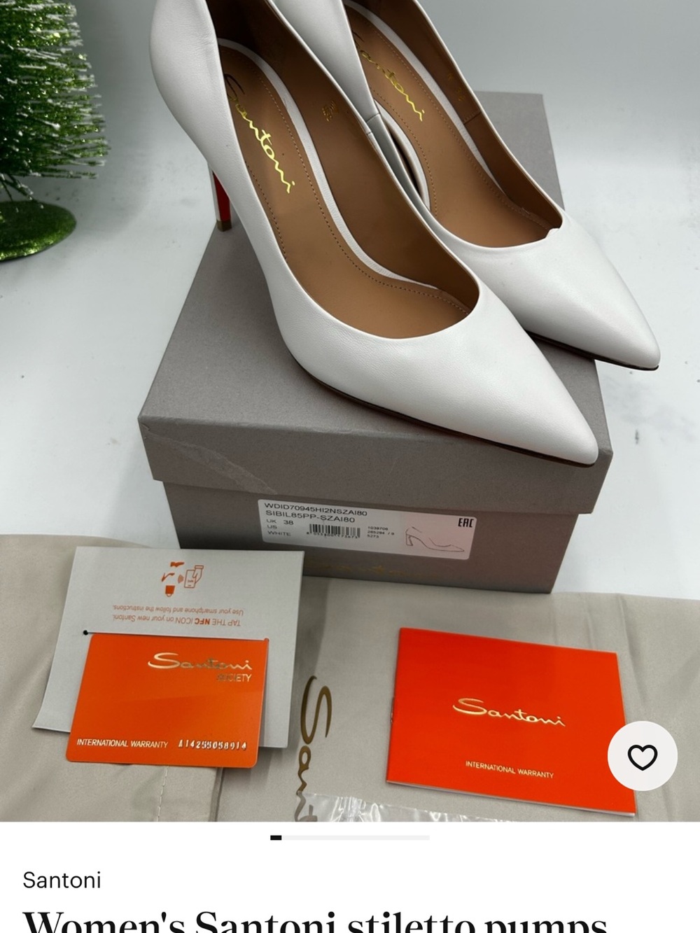 Santoni White Leather Pointed-Toe Stiletto Pumps